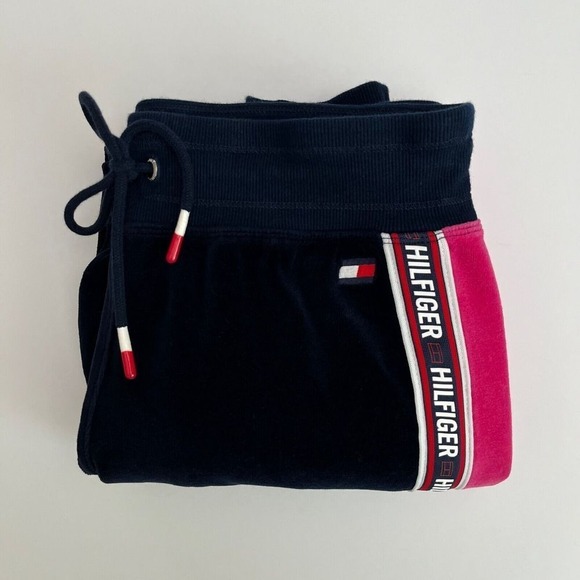 Tommy Hilfiger Navy Blue & Pink Velour Sweatpants, Tommy Hilfiger Joggers‎ P5 - Picture 8 of 8